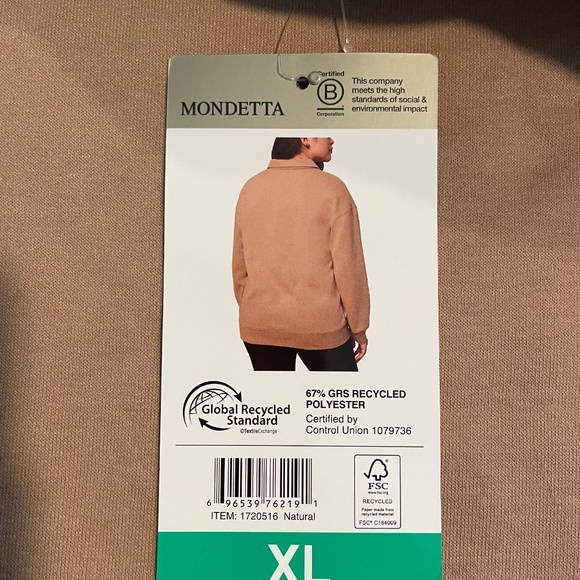 MONDETTA Women's Collared pullover Dropped Shoulders Relaxed Fit Natural XL - Picture 5 of 10